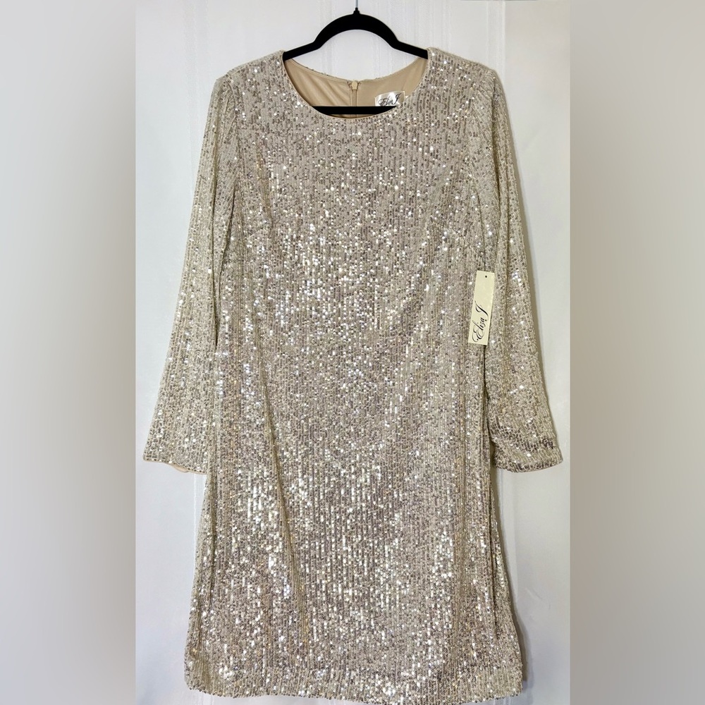 Eliza J Gold Sequin Long Sleeve Dress